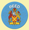 Reed Coat of Arms Cork Round English Family Name Coasters Set of 2