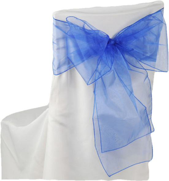 Royal Blue Organza Wedding Chair Sash Ribbon Bow Decorations x 10 For Hire