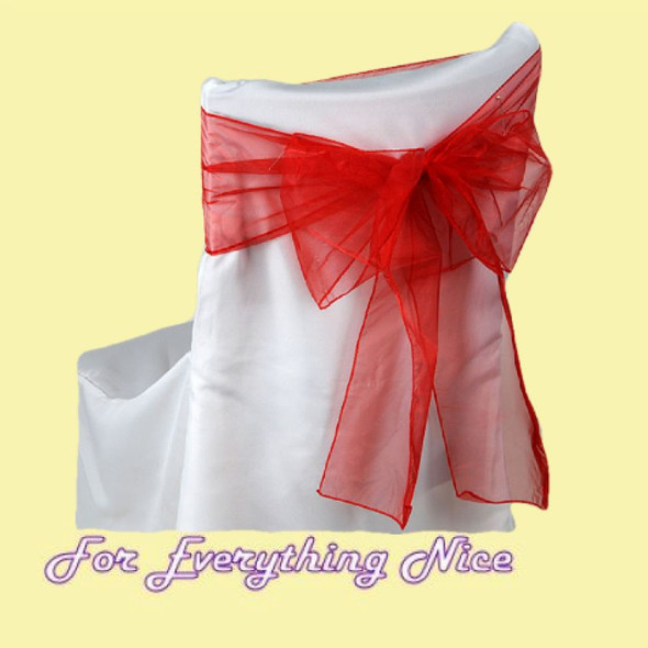 Scarlet Red Organza Wedding Chair Sash Ribbon Bow Decorations x 10 For Hire