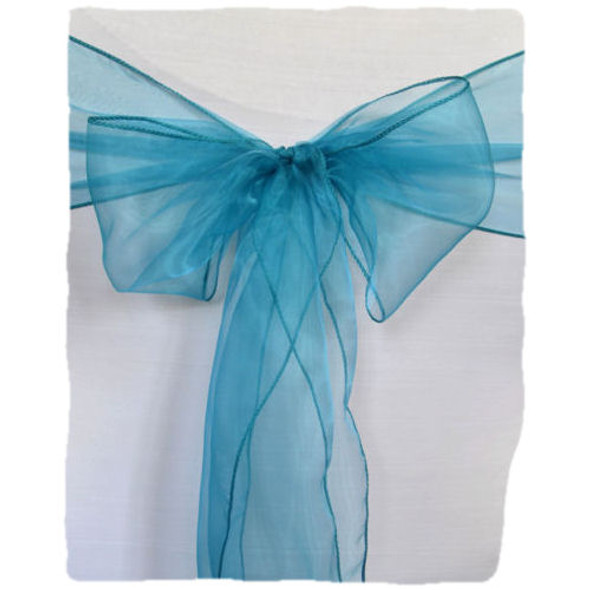 Teal Blue Organza Wedding Chair Sash Ribbon Bow Decorations x 10 For Hire