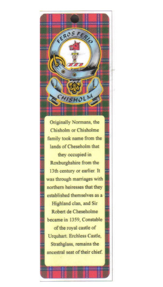 Chisholm Clan Badge Clan Chisholm Tartan Laminated Bookmark