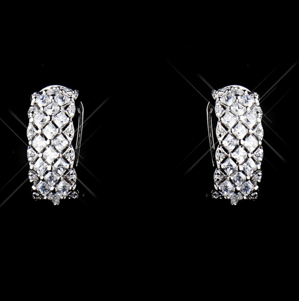 Rectangular Cubic Zirconia Sterling Silver Wedding Bridal Necklace Earrings Set