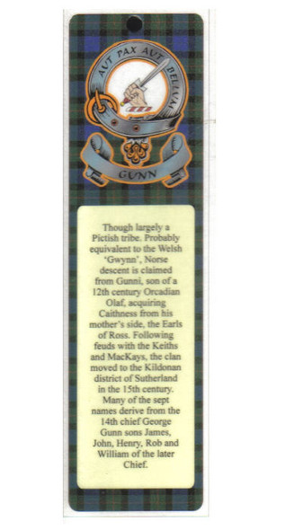 Gunn Clan Badge Clan Gunn Tartan Laminated Bookmarks Set of 2