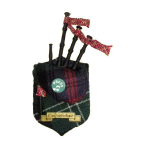 Sutherland Clan Tartan Musical Bagpipe Fridge Magnets Set of 3