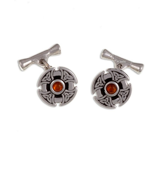 Amber Celtic Cross Knotwork Chain Mens Stylish Pewter Cufflinks