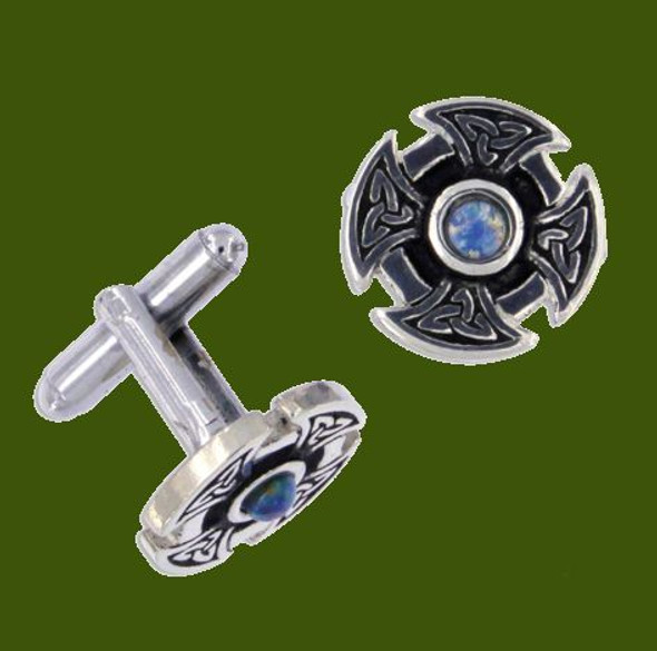 Opal Celtic Cross Knotwork Mens Stylish Pewter Cufflinks