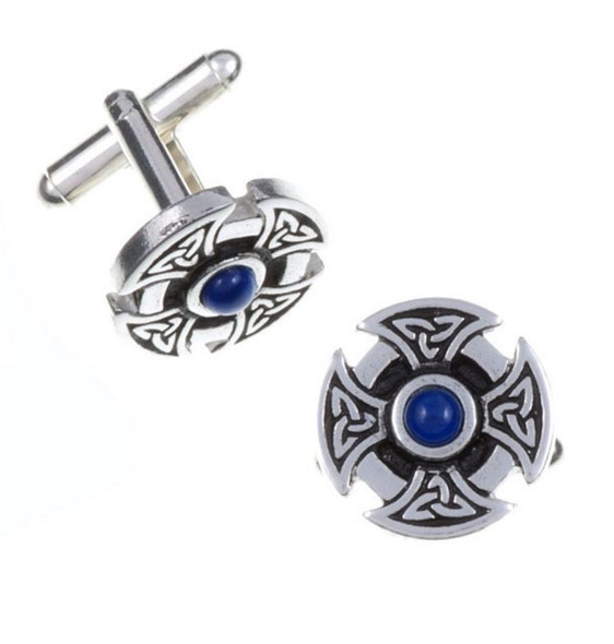 Lapis Lazuli Celtic Cross Knotwork Mens Stylish Pewter Cufflinks