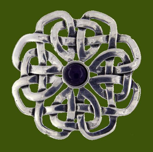 Amethyst Celtic Rose Open Knotwork Antiqued Stylish Pewter Brooch
