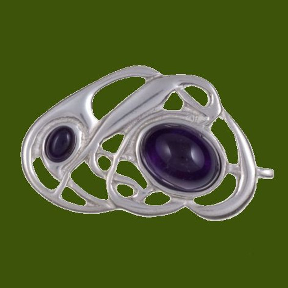 Amethyst Celtic Nouveau Open Knotwork Antiqued Stylish Pewter Brooch