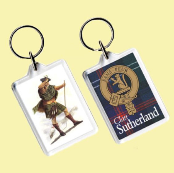 Sutherland Clan Badge Tartan Family Name Acryllic Key Ring Set of 3