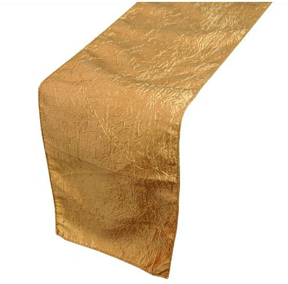 Gold Taffeta Crinkle Wedding Table Runners Decorations x 25 For Hire