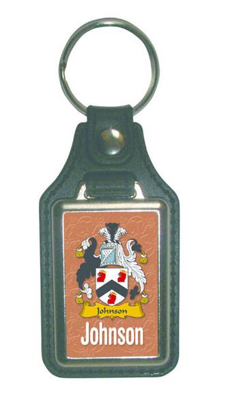 Johnson Coat of Arms English Family Name Leather Key Ring Set of 2