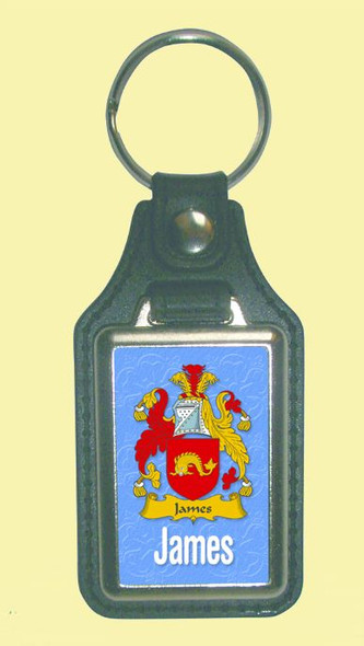 James Coat of Arms English Family Name Leather Key Ring Set of 2