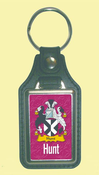 Hunt Coat of Arms English Family Name Leather Key Ring Set of 2