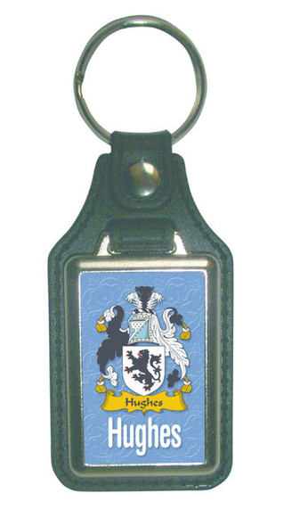 Hughes Coat of Arms English Family Name Leather Key Ring Set of 2