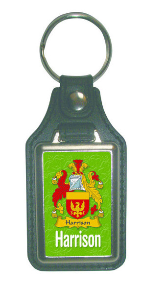 Harrison Coat of Arms English Family Name Leather Key Ring Set of 2