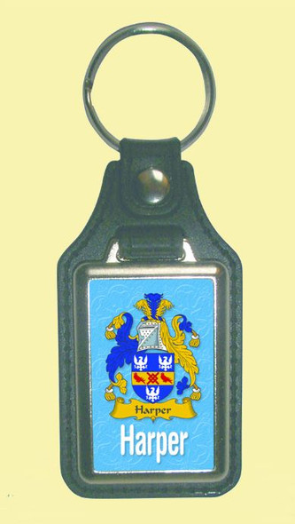 Harper Coat of Arms English Family Name Leather Key Ring Set of 2