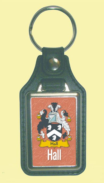 Hall Coat of Arms English Family Name Leather Key Ring Set of 2