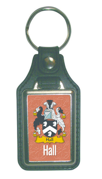 Hall Coat of Arms English Family Name Leather Key Ring Set of 2