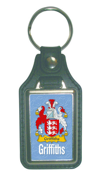 Griffiths Coat of Arms English Family Name Leather Key Ring Set of 2