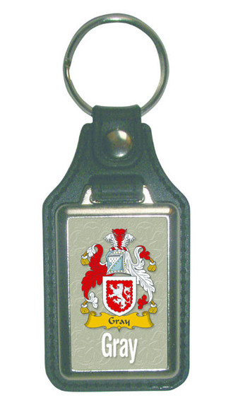 Gray Coat of Arms English Family Name Leather Key Ring Set of 2