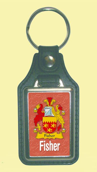 Fisher Coat of Arms English Family Name Leather Key Ring Set of 2