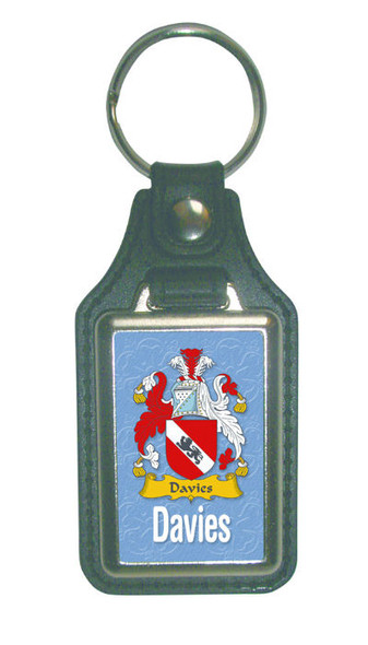 Davies Coat of Arms English Family Name Leather Key Ring Set of 2