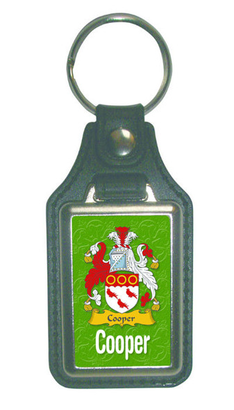 Cooper Coat of Arms English Family Name Leather Key Ring Set of 2