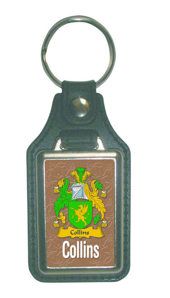 Collins Coat of Arms English Family Name Leather Key Ring Set of 2