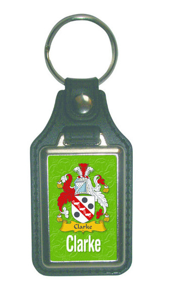 Clarke Coat of Arms English Family Name Leather Key Ring Set of 2