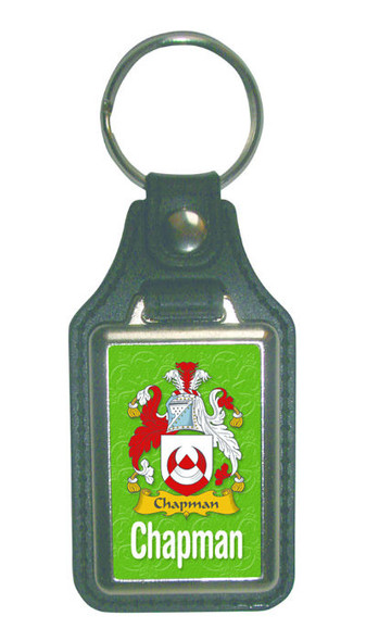 Chapman Coat of Arms English Family Name Leather Key Ring Set of 2