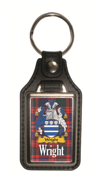 Wright Coat of Arms Tartan Scottish Family Name Leather Key Ring Set of 2