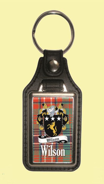 Wilson Coat of Arms Tartan Scottish Family Name Leather Key Ring Set of 2