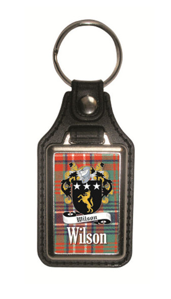 Wilson Coat of Arms Tartan Scottish Family Name Leather Key Ring Set of 2