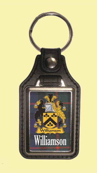 Williamson Coat of Arms Tartan Scottish Family Name Leather Key Ring Set of 2
