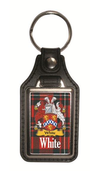 White Coat of Arms Tartan Scottish Family Name Leather Key Ring Set of 2