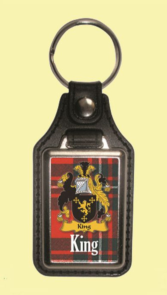 King Coat of Arms Tartan Scottish Family Name Leather Key Ring Set of 2
