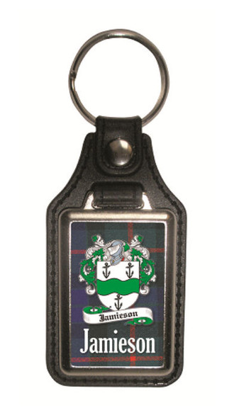 Jamieson Coat of Arms Tartan Scottish Family Name Leather Key Ring Set of 2