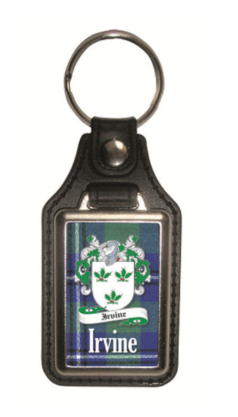 Irvine Coat of Arms Tartan Scottish Family Name Leather Key Ring Set of 2