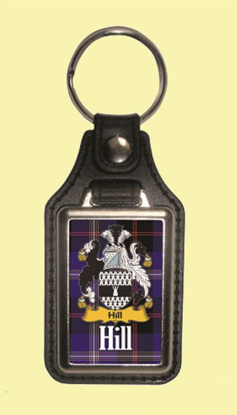 Hill Coat of Arms Tartan Scottish Family Name Leather Key Ring Set of 2