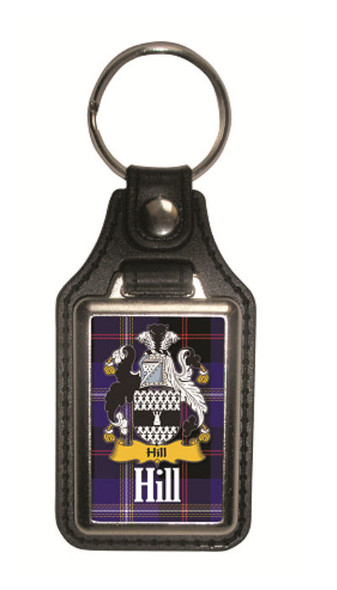 Hill Coat of Arms Tartan Scottish Family Name Leather Key Ring Set of 2