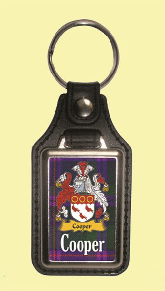 Cooper Coat of Arms Tartan Scottish Family Name Leather Key Ring Set of 2