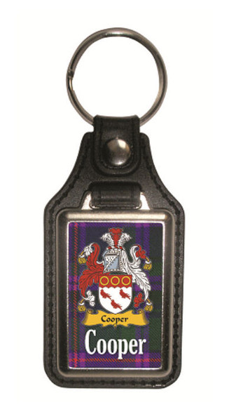 Cooper Coat of Arms Tartan Scottish Family Name Leather Key Ring Set of 2