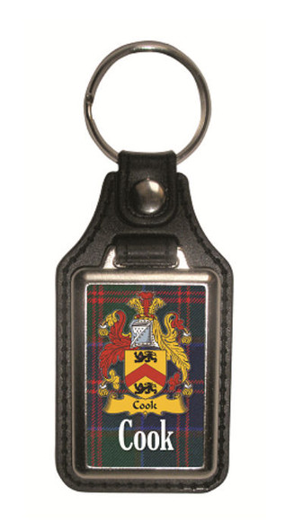 Cook Coat of Arms Tartan Scottish Family Name Leather Key Ring Set of 2