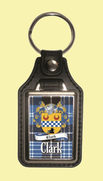 Clark Coat of Arms Tartan Scottish Family Name Leather Key Ring Set of 2