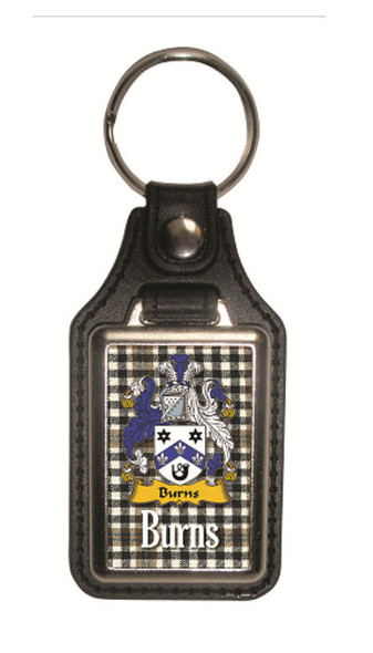 Burns Coat of Arms Tartan Scottish Family Name Leather Key Ring Set of 2