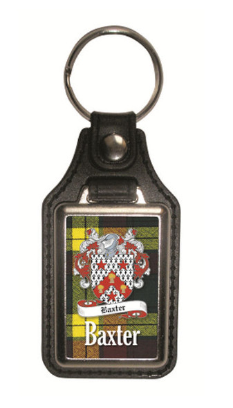 Baxter Coat of Arms Tartan Scottish Family Name Leather Key Ring Set of 2