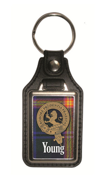 Young Clan Badge Tartan Scottish Family Name Leather Key Ring Set of 2