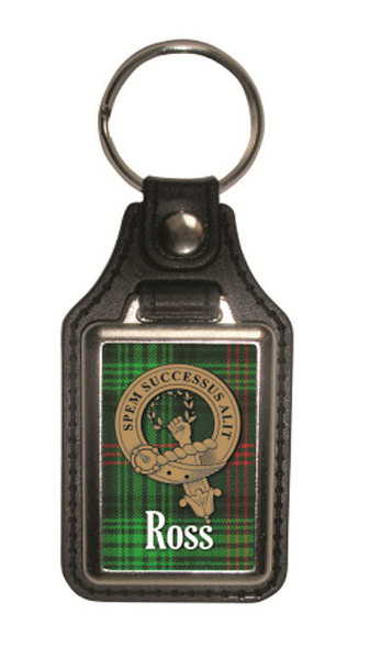 Ross Clan Badge Tartan Scottish Family Name Leather Key Ring Set of 2