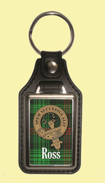 Ross Clan Badge Tartan Scottish Family Name Leather Key Ring Set of 2